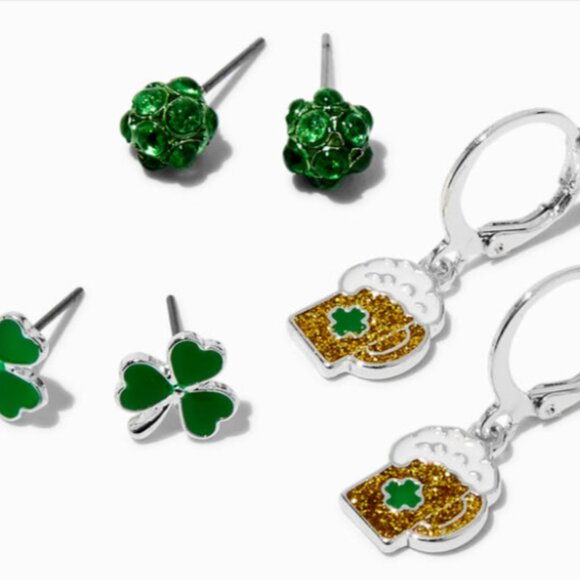Icing St Patrick Day Shamrocks & Beer Earrings Set - Picture 1 of 3